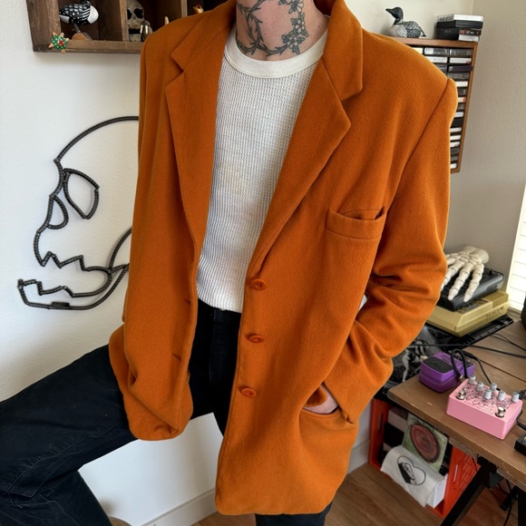 💀 SOLD 💀 Vintage 80s Burnt Orange Wool Cashmere Blend Lined Blazer ~ Size Small - Picture 3 of 9
